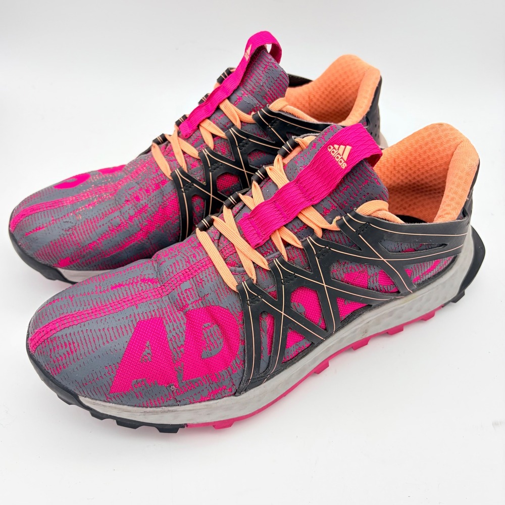 Adidas Vigor Bounce Trail Running Shoes Grey Pink Orange Womens 8 Neon Tech